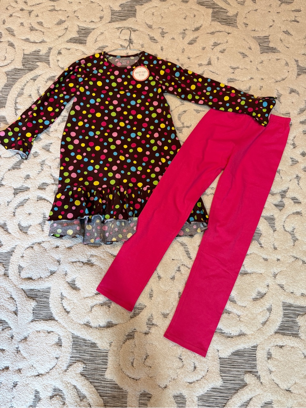 NWT Southern Tots Girls Polka Dot Tunic & Bright Pink Leggings Set size 12